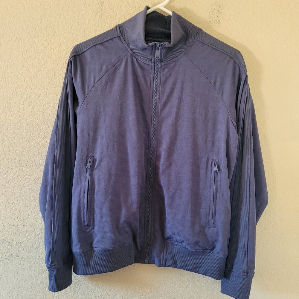 Athleta Brooklyn Bomber Jacket Leopard Medieval Violet Womenss Size Small Casual